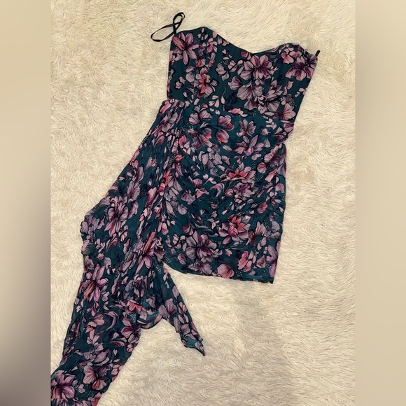 NEW Katie May Chasing Dawn Draped Floral Satin Strapless Minidress sz L - Picture 4 of 7